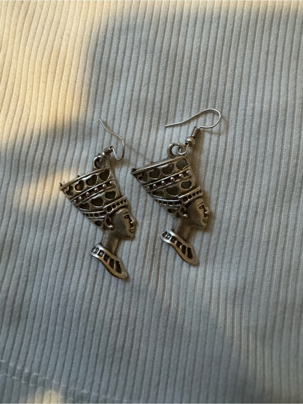 Silver Egyptian Queen Profile Drop Earrings